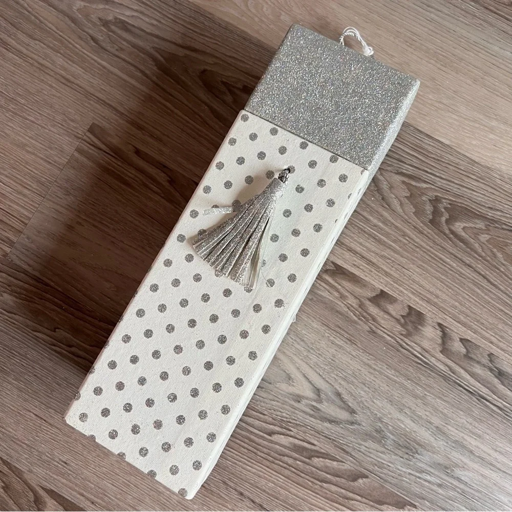 Pier 1 Silver Polka Dot Wine Gift Box with Tassels